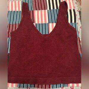 Aura Ribbed Maroon Tank Top